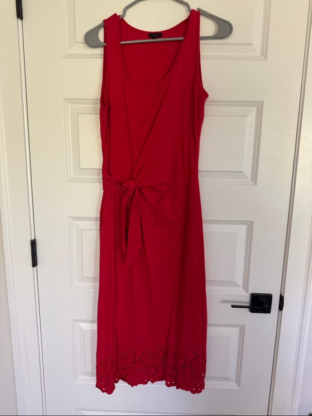 Talbots Sleeveless Red Tie-Waist side slit Midi Dress